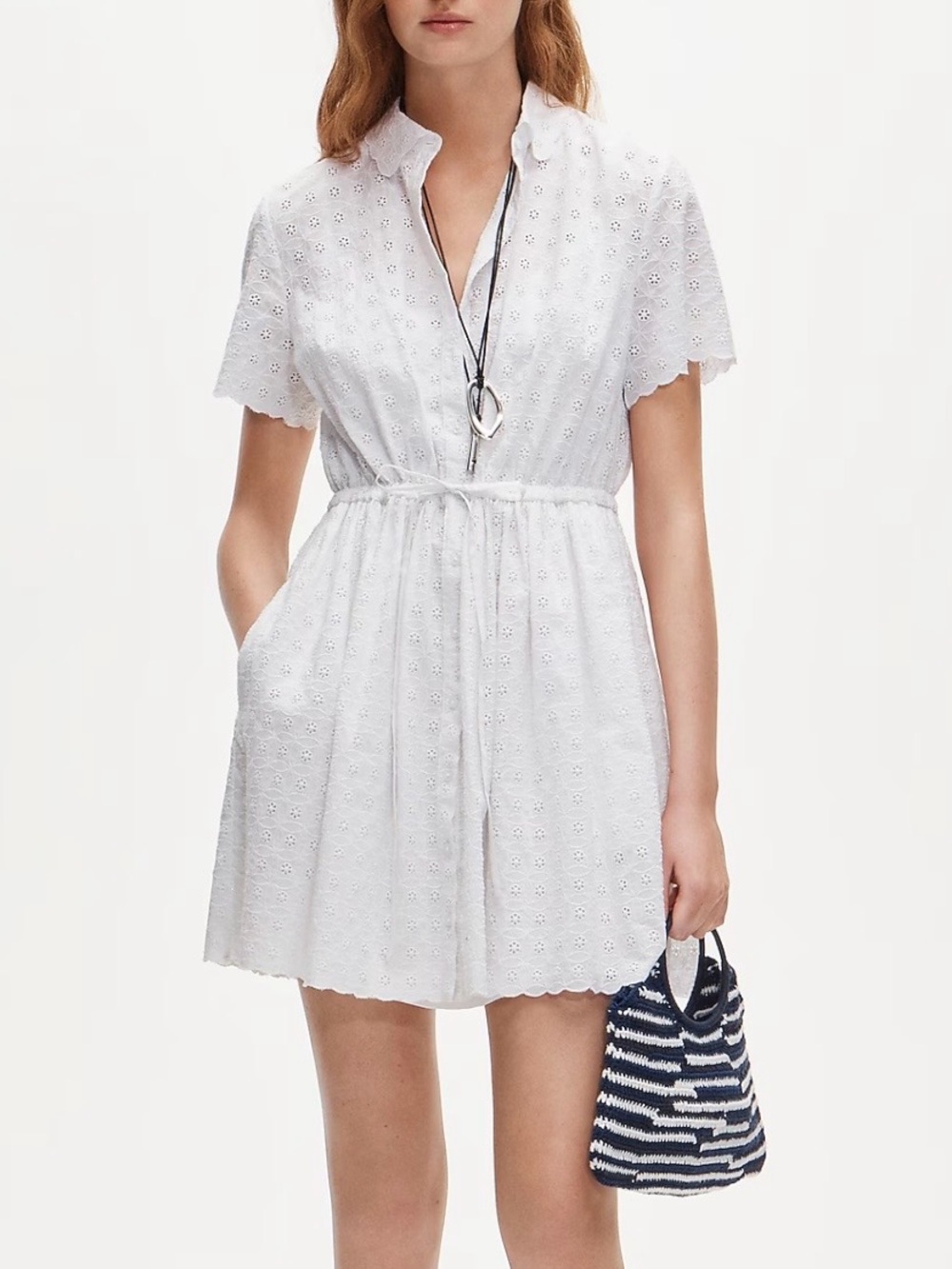 NWT J.Crew Mini Cerise Shirt-Dress 8T Eyelet Cotton Poplin White Pockets Lined